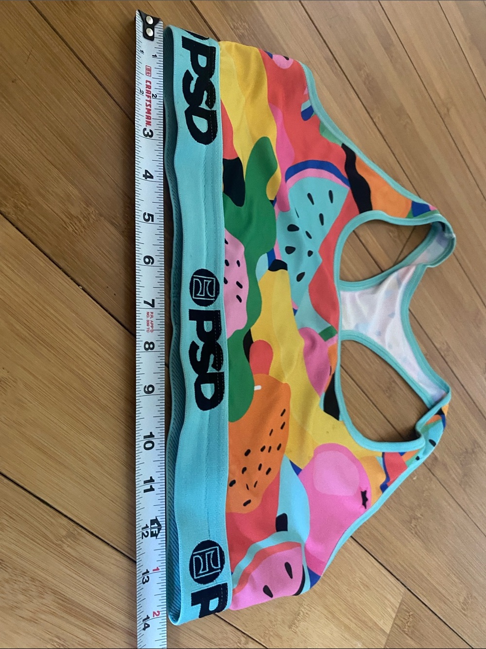 PSD Multicolor Fruit-Pattern Racerback Sports Bra with Aqua Band - Picture 5 of 6